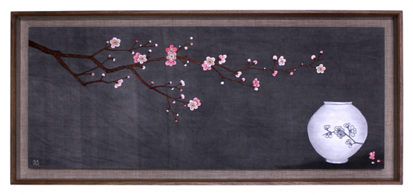 한승희, 봄을 그린다.(Miss spring, Draw it.), Silk, Silk thread, 전통안료, 89.5x40x4.3cm, 2022